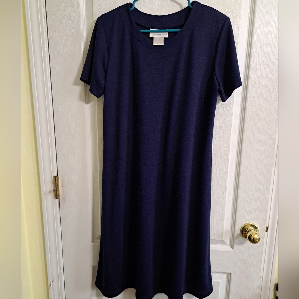Susan Graver Navy Short Sleeve Shift Dress Size Medium